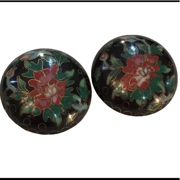 Vintage Cloisonné Clip Earrings - Picture 1 of 4